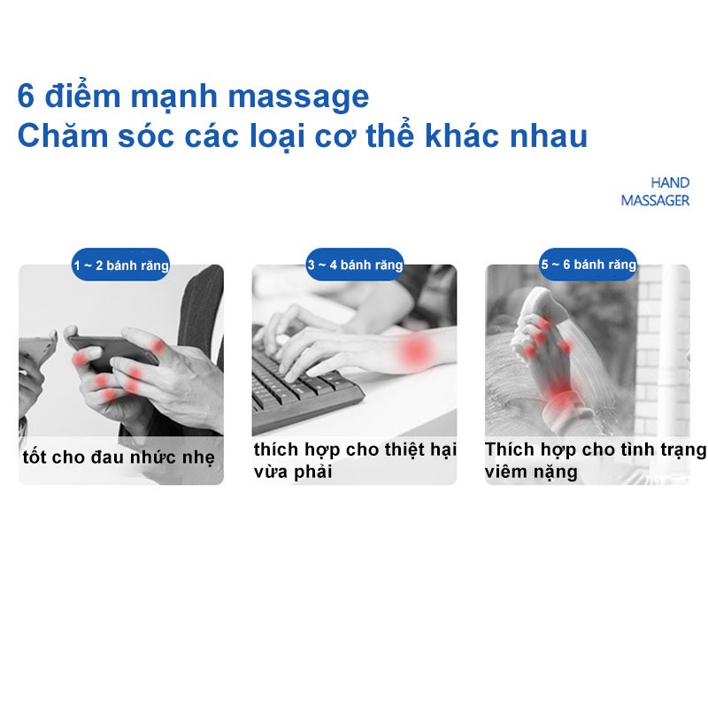 TAIPULING Máy massage tay Máy massage bấm huyệt ngón tay không dây hoạt động bằng áp suất không khí và nén nhiệt