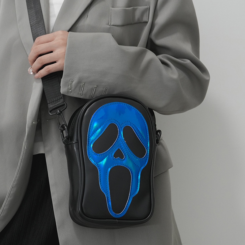 Yogodlns Túi Đeo Chéo Da pu Hình Ma Kinh Dị Phong Cách punk Hip Hop