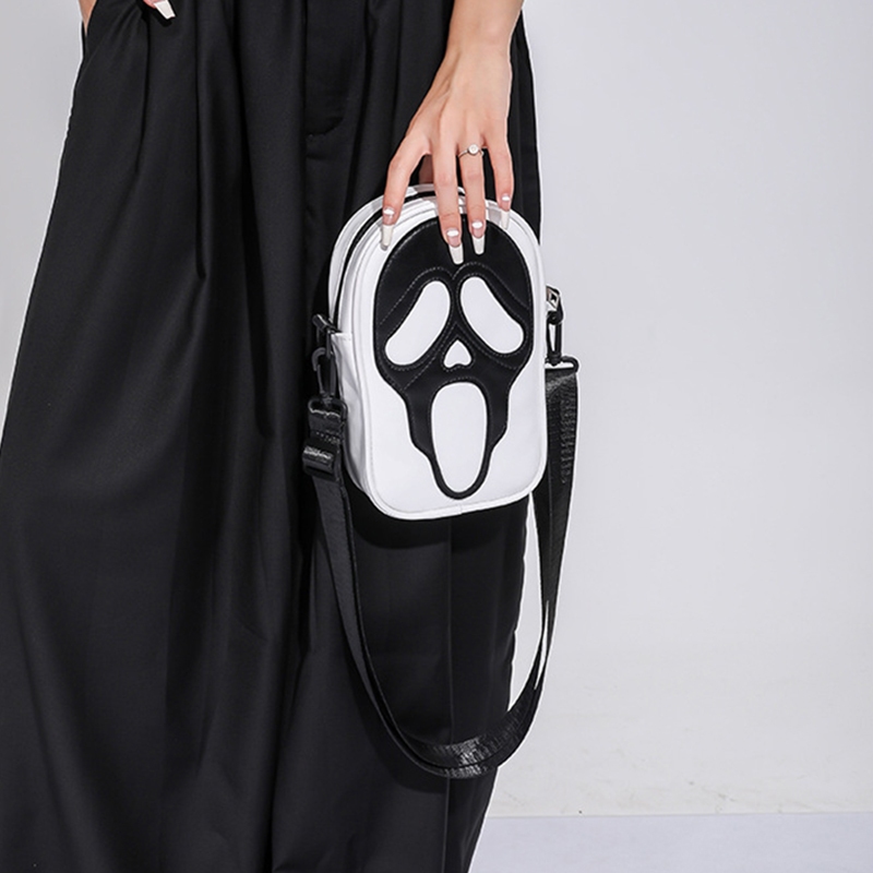 Yogodlns Túi Đeo Chéo Da pu Hình Ma Kinh Dị Phong Cách punk Hip Hop