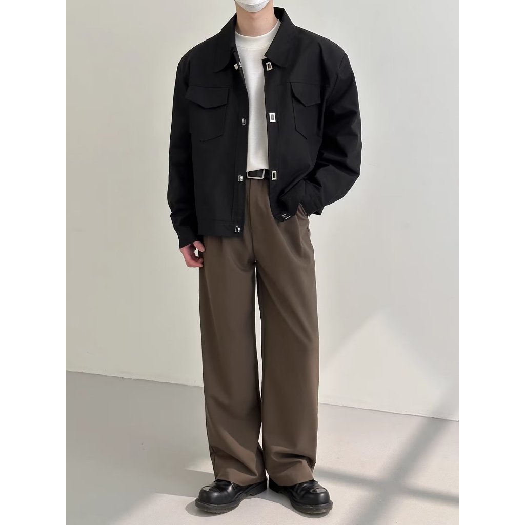 Áo Khoác Màu Đen Khóa Kim Loại Cao Cấp Phong Cách Hàn Quốc Cho Nam