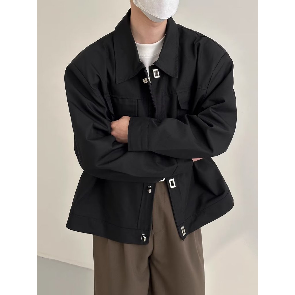 Áo Khoác Màu Đen Khóa Kim Loại Cao Cấp Phong Cách Hàn Quốc Cho Nam