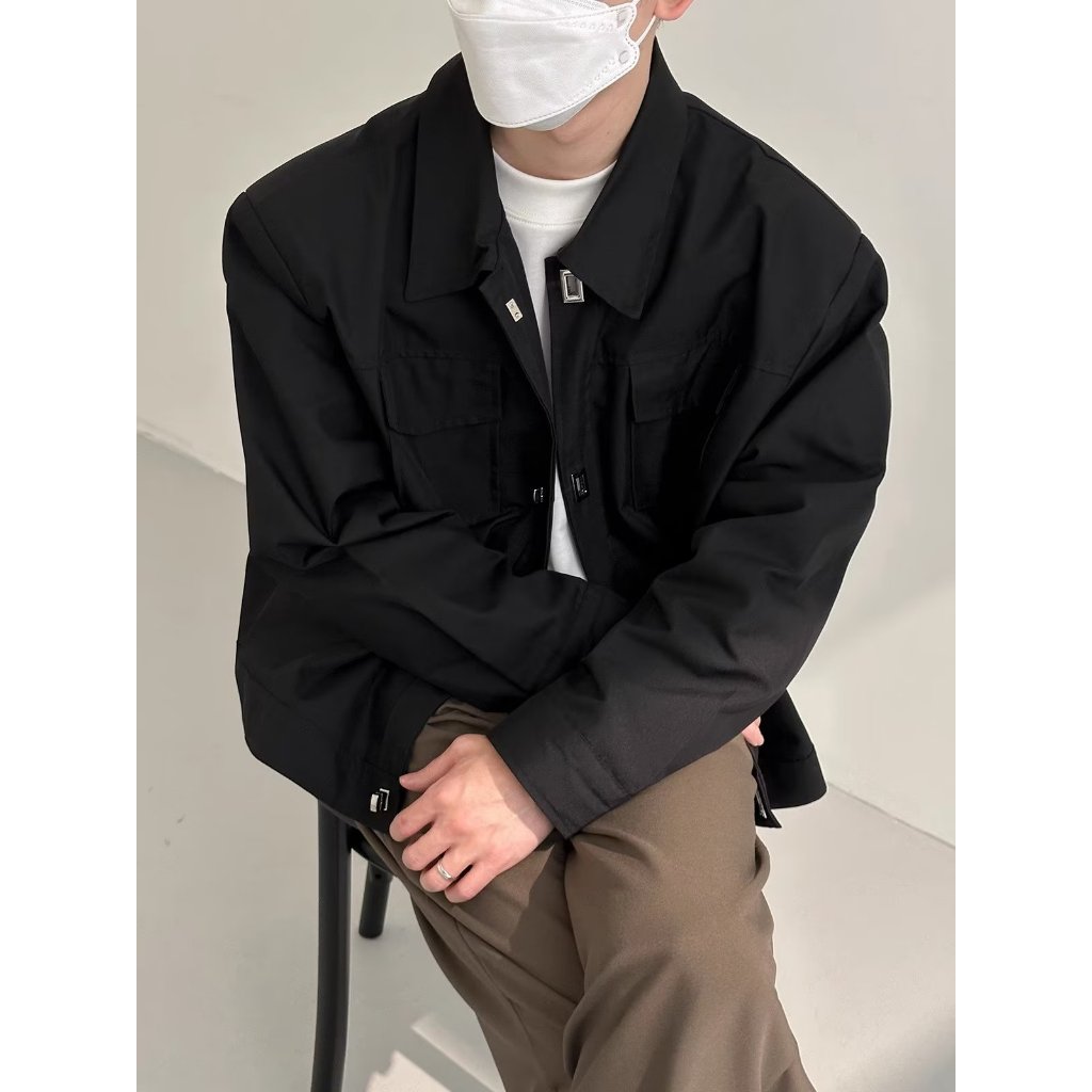 Áo Khoác Màu Đen Khóa Kim Loại Cao Cấp Phong Cách Hàn Quốc Cho Nam