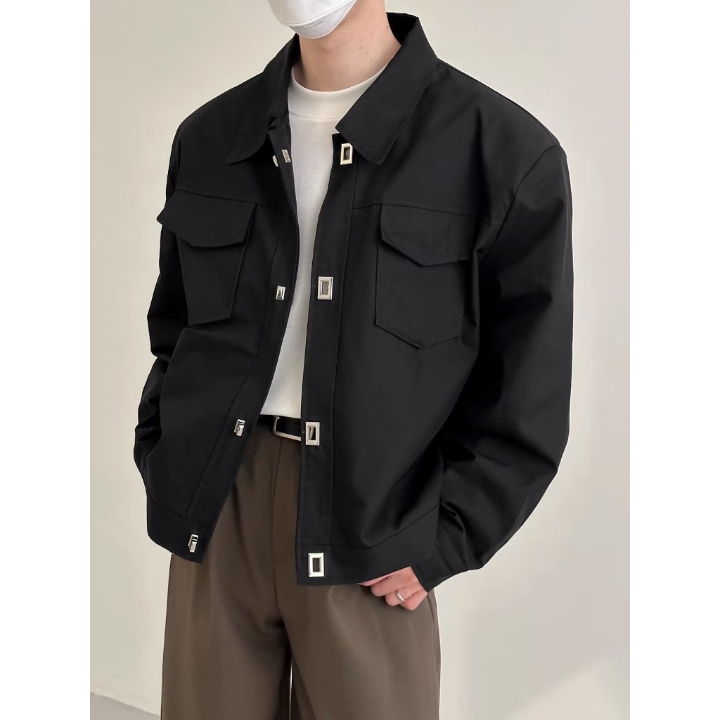 Áo Khoác Màu Đen Khóa Kim Loại Cao Cấp Phong Cách Hàn Quốc Cho Nam