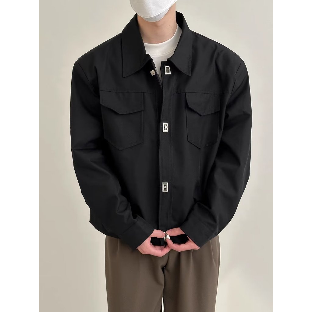 Áo Khoác Màu Đen Khóa Kim Loại Cao Cấp Phong Cách Hàn Quốc Cho Nam