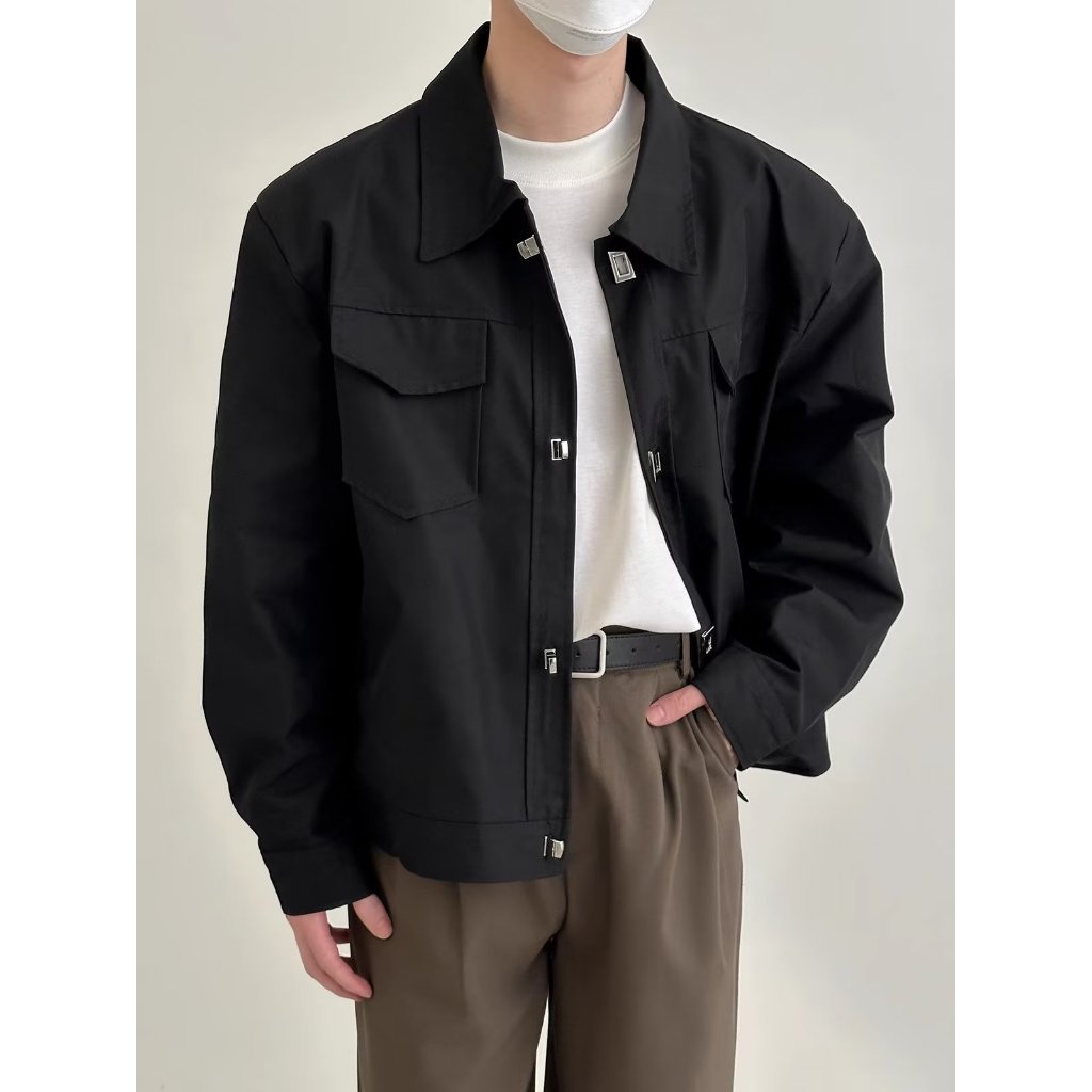 Áo Khoác Màu Đen Khóa Kim Loại Cao Cấp Phong Cách Hàn Quốc Cho Nam