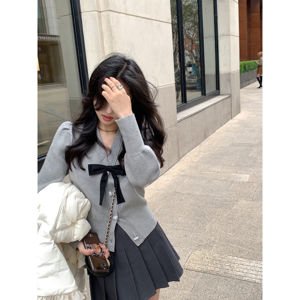 Áo Khoác cardigan Dệt Kim Đính Nơ Phong Cách Mới