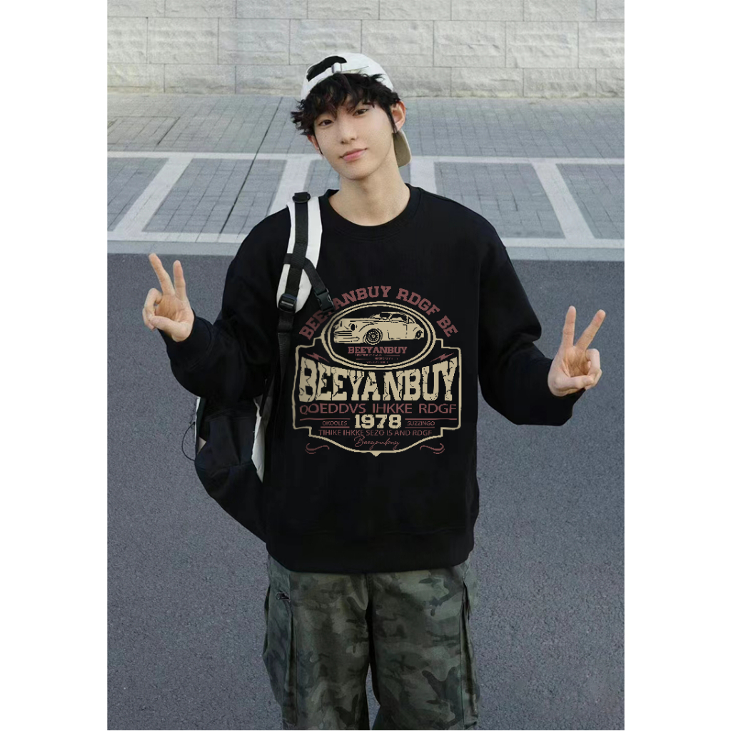 Áo sweater nam IFXBYT áo nỉ tay dài vintage form rộng in hình unisex 100% cotton-N0026