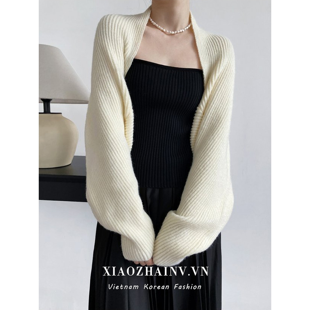 Xiaozhainv Áo Khoác cardigan Dệt Kim Tay Cánh Dơi Dáng Rộng Vừa Vặn Kiểu Pháp 4 Màu Thời Trang Cho Nữ