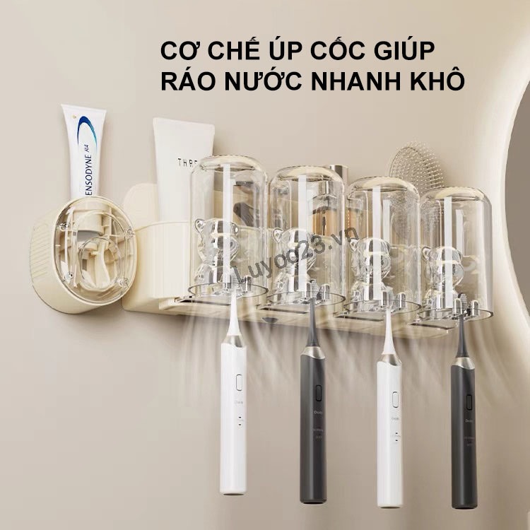 Dễ Thương Giá Đỡ Bàn Chải Đánh Răng Gắn Tường Không Cần Khoan Kèm Cốc Và Bàn Chải Đánh Răng Hình Gấu Đáng Yêu
