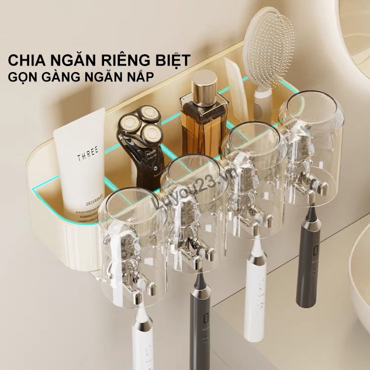 Dễ Thương Giá Đỡ Bàn Chải Đánh Răng Gắn Tường Không Cần Khoan Kèm Cốc Và Bàn Chải Đánh Răng Hình Gấu Đáng Yêu