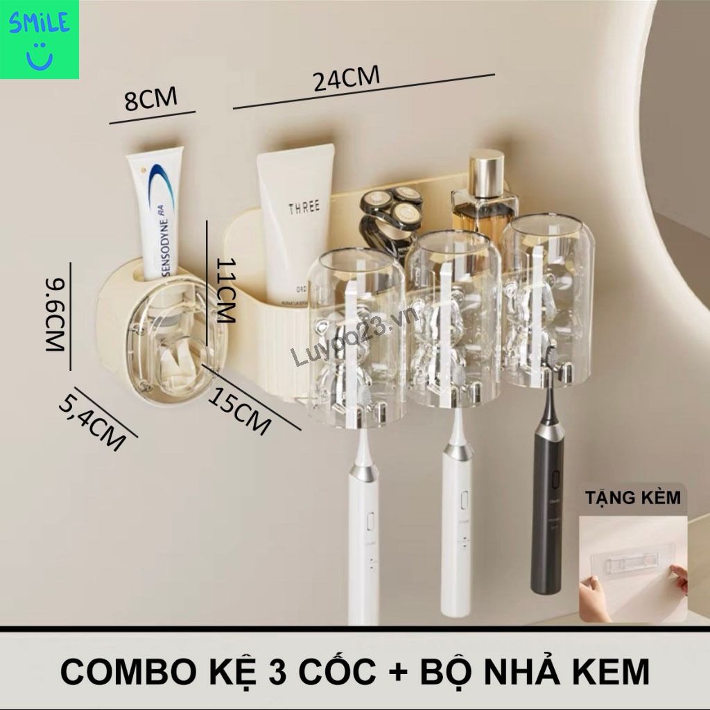 Dễ Thương Giá Đỡ Bàn Chải Đánh Răng Gắn Tường Không Cần Khoan Kèm Cốc Và Bàn Chải Đánh Răng Hình Gấu Đáng Yêu