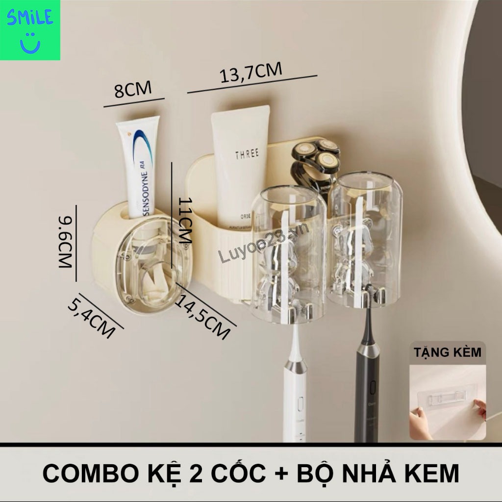 Dễ Thương Giá Đỡ Bàn Chải Đánh Răng Gắn Tường Không Cần Khoan Kèm Cốc Và Bàn Chải Đánh Răng Hình Gấu Đáng Yêu