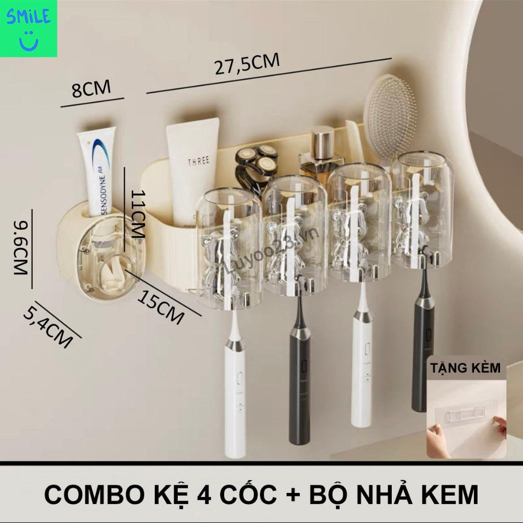 Dễ Thương Giá Đỡ Bàn Chải Đánh Răng Gắn Tường Không Cần Khoan Kèm Cốc Và Bàn Chải Đánh Răng Hình Gấu Đáng Yêu
