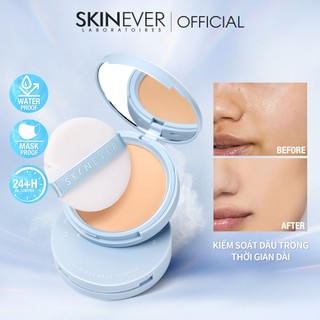 Phấn phủ SKINEVER dạng lì siêu nhẹ chống nước tạo nên một lớp nền hoàn hảo/dễ dàng mang theo với bông phấn và gương