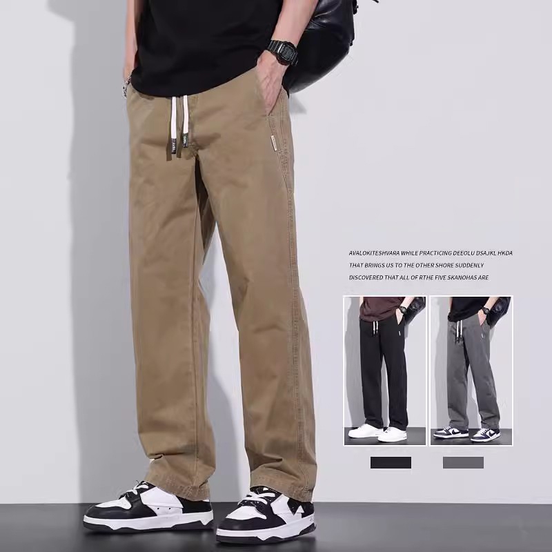 Quần Dài Nam Kaki Ống Suông Phong Cách Retro Cotton Quần Âu Nam Mùa Xuân, Mùa Thu Và Mùa Hè Quần Thẳng Lỏng Lẻo