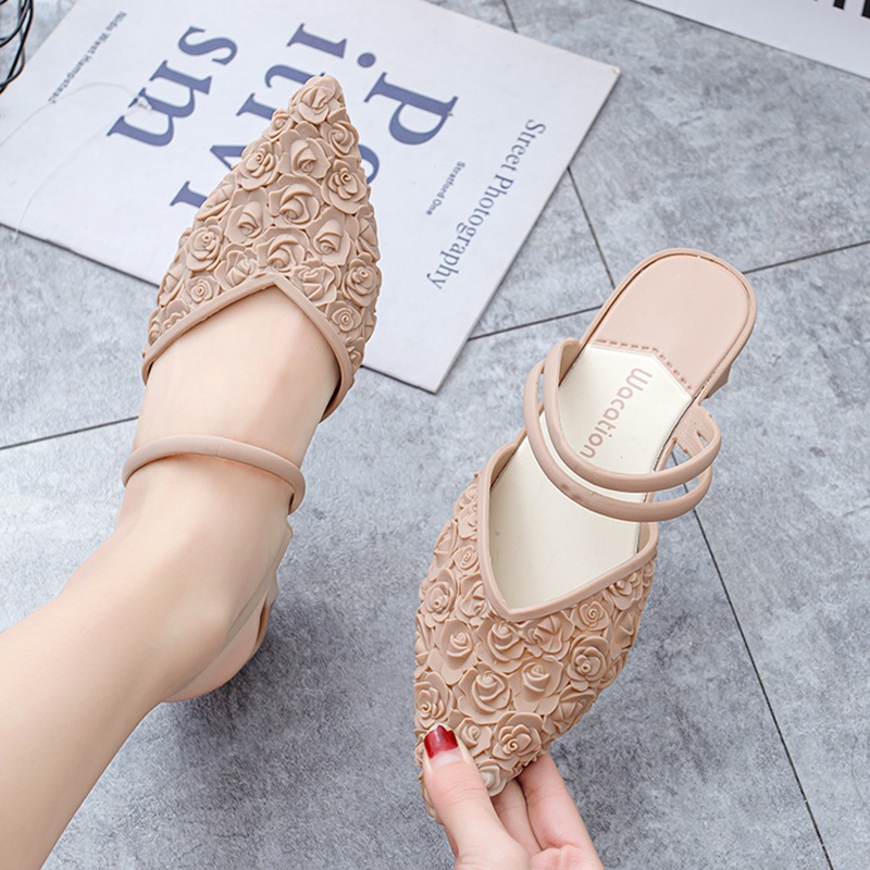 Dép Mũi Nhọn Đế Thấp Màu Trơn Thời Trang Mùa Hè Cho Nữ
