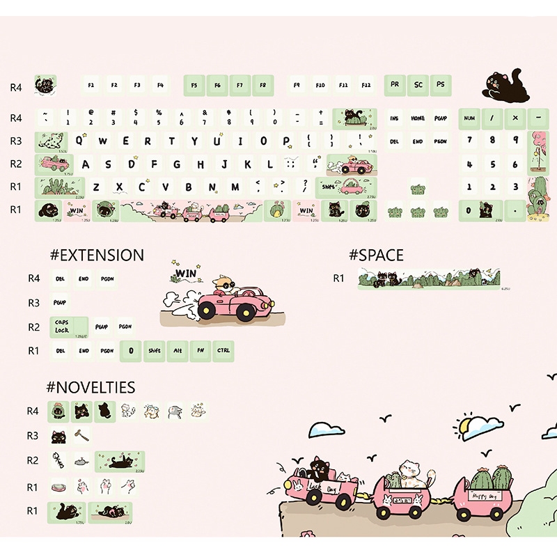 Bàn Phím Cơ 138 Phím mda In Hình Mèo Xinh Xắn