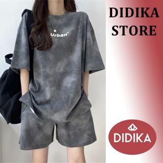 DIDIKA Bộ Áo Thun Ngắn Tay + Quần Short Thể Thao Ống Rộng Nhuộm Màu Thời Trang Mùa Hè Cho Nữ