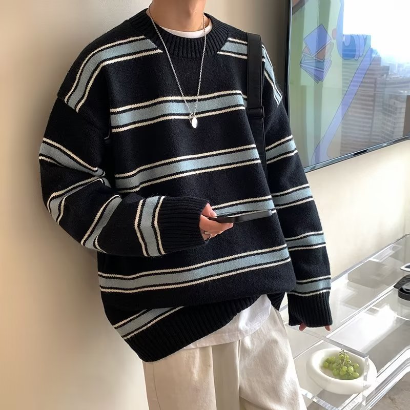 ÁO Len RộNg Cổ Lọ Tay DàI Áo Sweater Kẻ Sọc Dáng Rộng Thời Trang Dành Cho Nam Giới Nam Giới KiểU HọA TiếT Kẻ Caro Cá TíNh Trẻ Trung