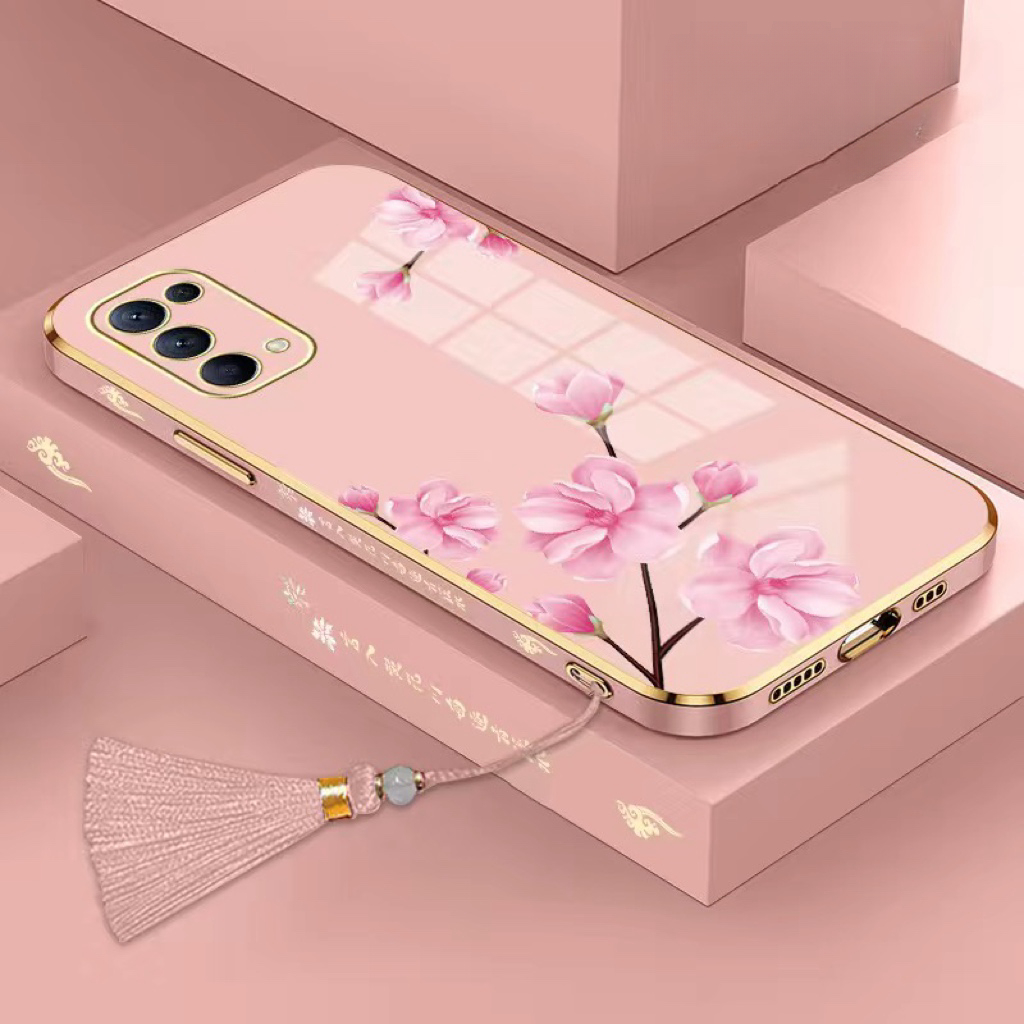 Ốp lưng Oppo Reno 8Z 5G Reno 6 5G Reno 8 5G Reno 6 Z Reno 7 5G Reno 7 Pro Reno 6 Pro Thẳng cạnh mạ TPU Peach Tassel trường hợp điện thoại