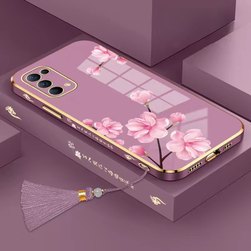 Ốp lưng Oppo Reno 8Z 5G Reno 6 5G Reno 8 5G Reno 6 Z Reno 7 5G Reno 7 Pro Reno 6 Pro Thẳng cạnh mạ TPU Peach Tassel trường hợp điện thoại