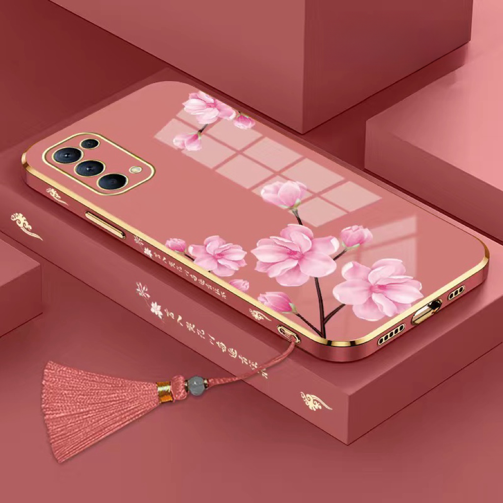 Ốp lưng Oppo Reno 8Z 5G Reno 6 5G Reno 8 5G Reno 6 Z Reno 7 5G Reno 7 Pro Reno 6 Pro Thẳng cạnh mạ TPU Peach Tassel trường hợp điện thoại