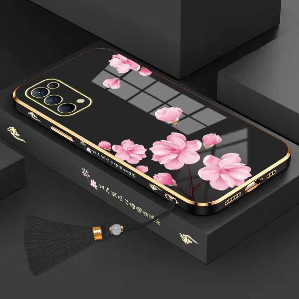 Ốp lưng Oppo Reno 8Z 5G Reno 6 5G Reno 8 5G Reno 6 Z Reno 7 5G Reno 7 Pro Reno 6 Pro Thẳng cạnh mạ TPU Peach Tassel trường hợp điện thoại
