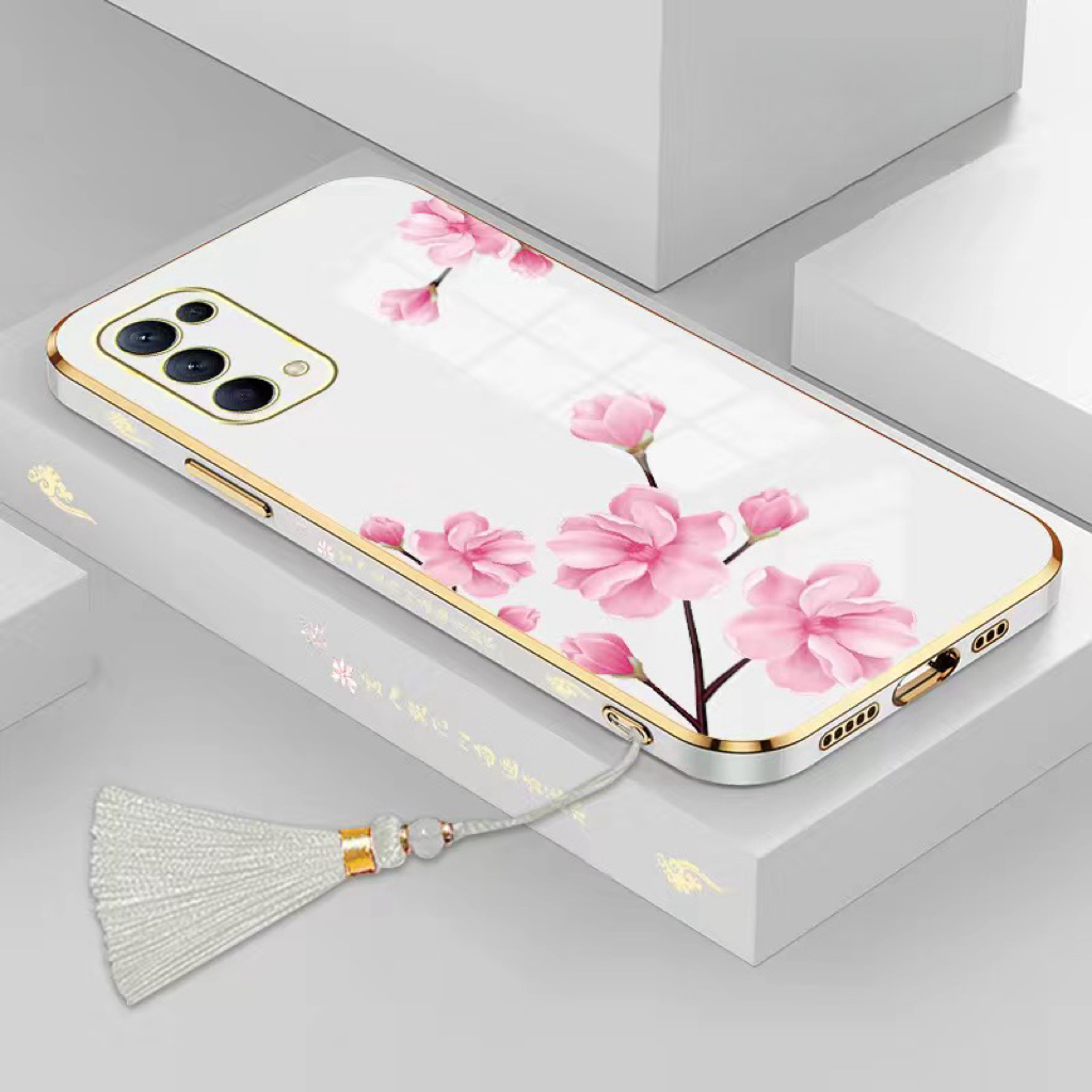Ốp lưng Oppo Reno 8Z 5G Reno 6 5G Reno 8 5G Reno 6 Z Reno 7 5G Reno 7 Pro Reno 6 Pro Thẳng cạnh mạ TPU Peach Tassel trường hợp điện thoại