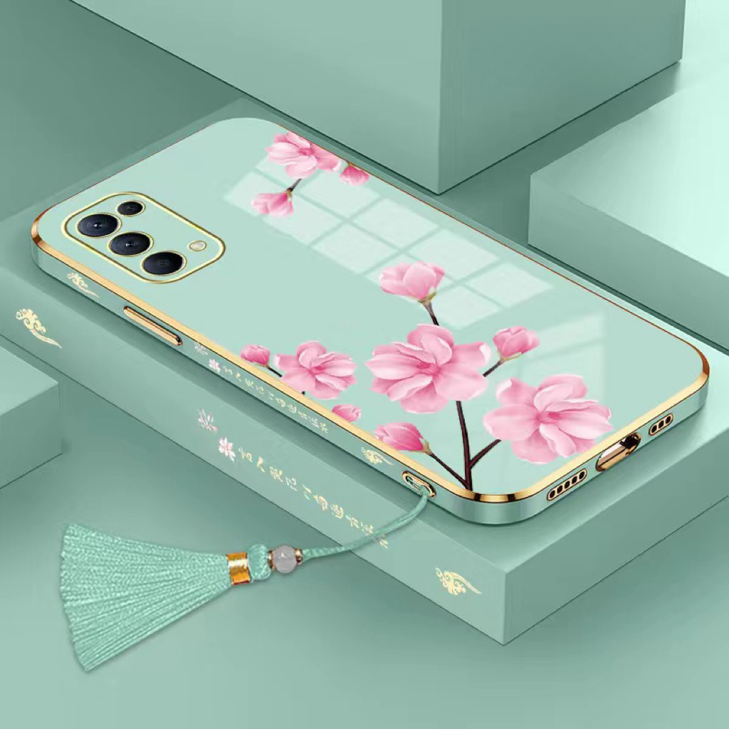 Ốp lưng Oppo Reno 8Z 5G Reno 6 5G Reno 8 5G Reno 6 Z Reno 7 5G Reno 7 Pro Reno 6 Pro Thẳng cạnh mạ TPU Peach Tassel trường hợp điện thoại