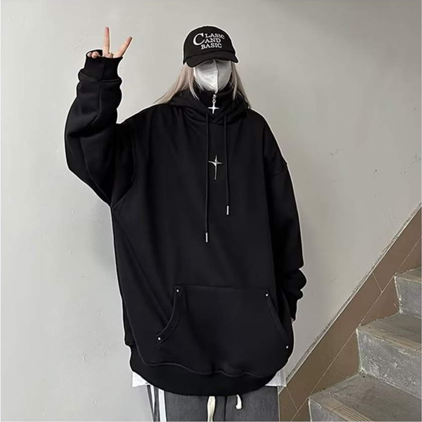 Áo Hoodie Cổ Cao Dáng Rộng Phối Khóa Kéo Thời Trang áo hoodie có dây kéo Retro Mỹ hoodie zip Nam Nữ