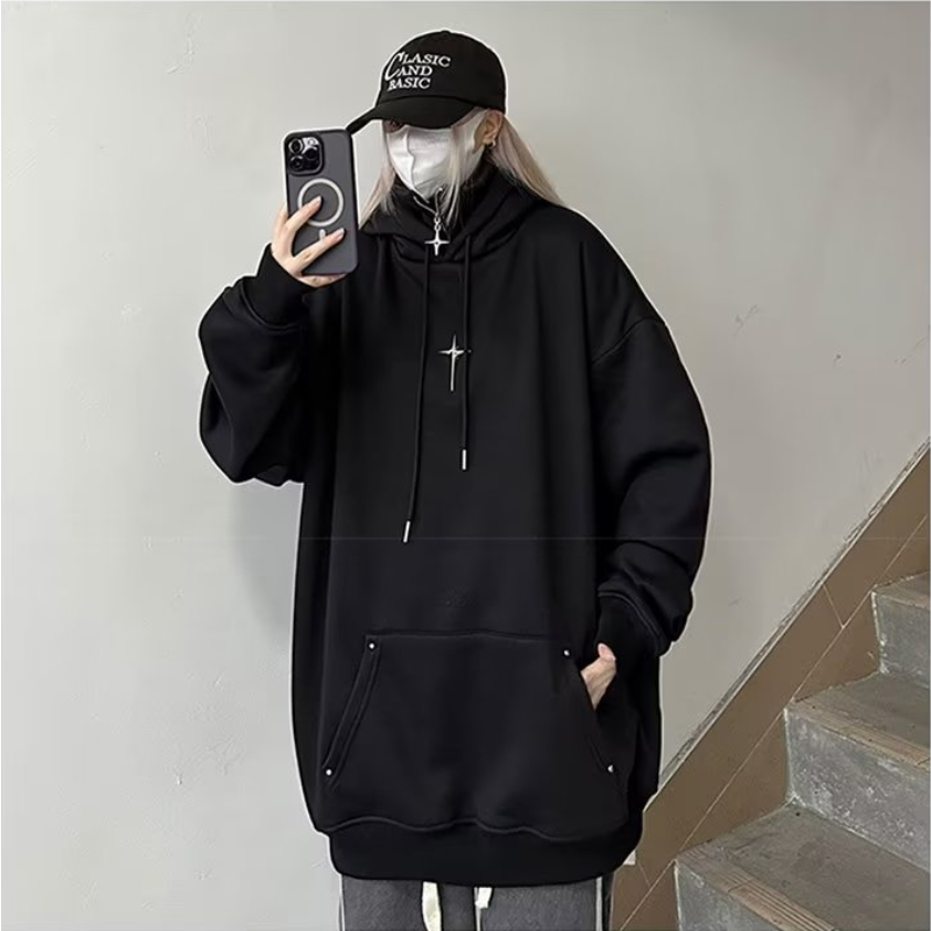 Áo Hoodie Cổ Cao Dáng Rộng Phối Khóa Kéo Thời Trang áo hoodie có dây kéo Retro Mỹ hoodie zip Nam Nữ