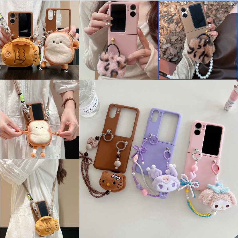 Ốp Điện Thoại Nắp Gập Chống Rơi Màu Trơn Có Vòng Tay & Dây Đeo Hoạt Hình Cho oppo find n3 / find n2