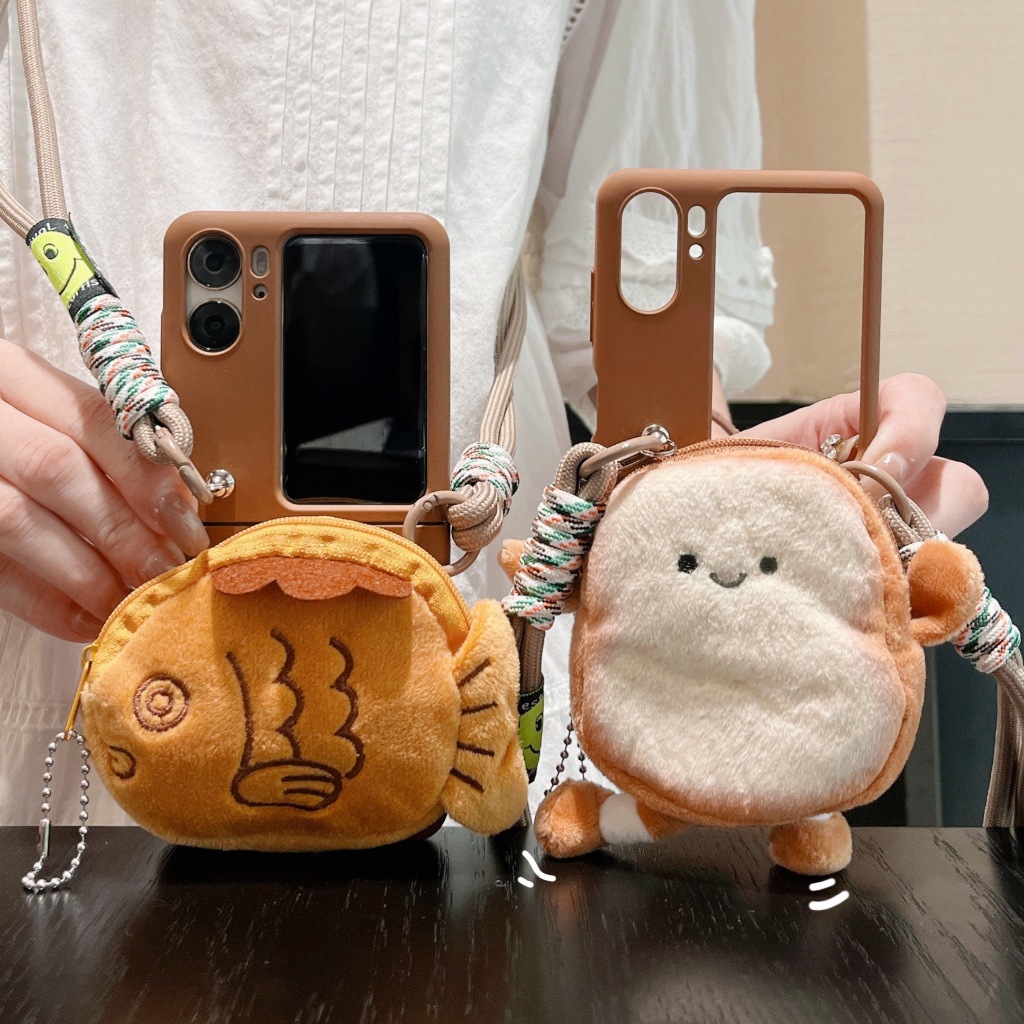 Ốp Điện Thoại Nắp Gập Chống Rơi Màu Trơn Có Vòng Tay & Dây Đeo Hoạt Hình Cho oppo find n3 / find n2