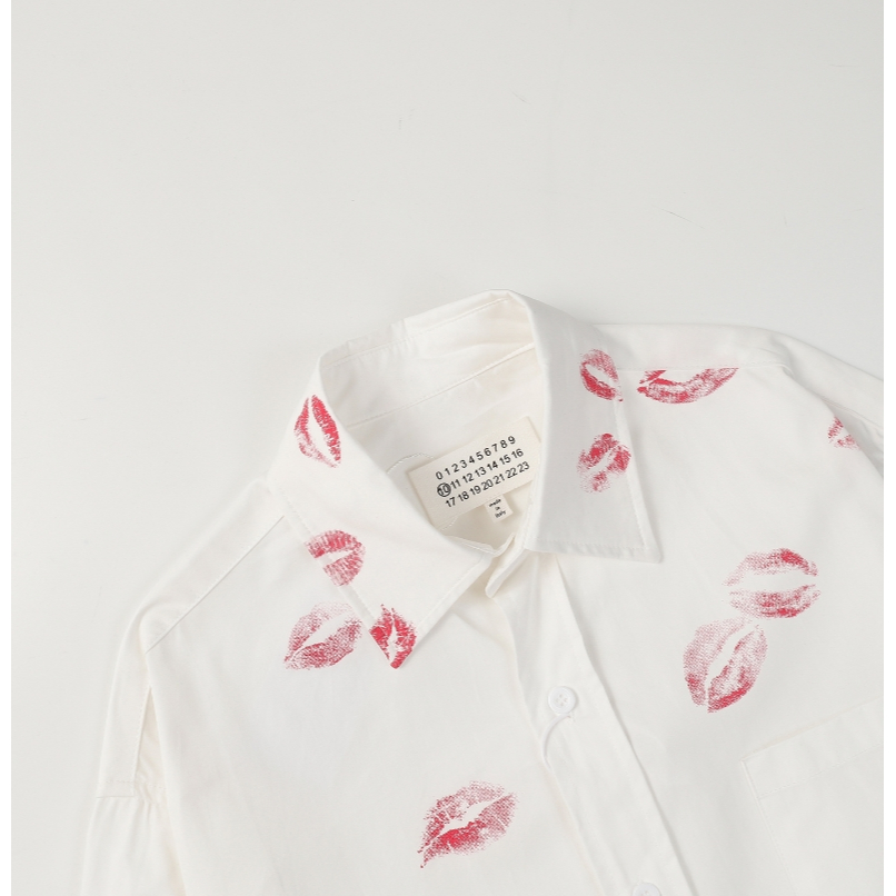 Áo Sơ Mi In Hình Đôi Môi Đỏ Thời Trang Đường Phố Mặc Thường Ngày