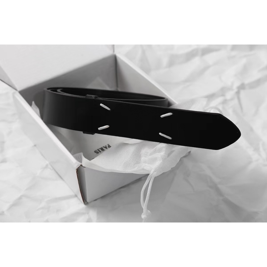 Thắt Lưng Da Bò Bốn Góc May Bằng Tay Phong Cách Đường Phố magela Màu Đen