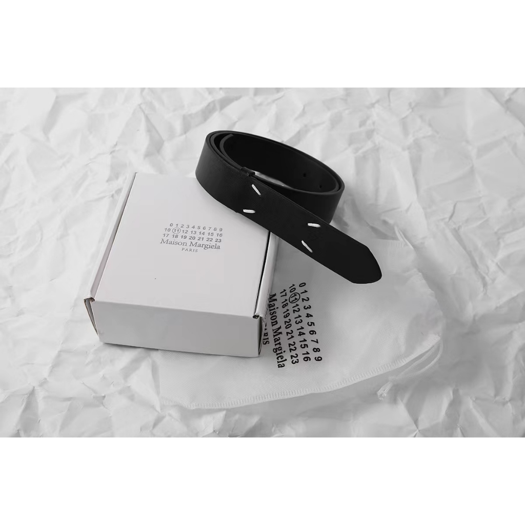 Thắt Lưng Da Bò Bốn Góc May Bằng Tay Phong Cách Đường Phố magela Màu Đen