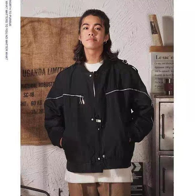 Eershenshi Áo Khoác Bóng Chày Vải Cao Cấp Phối Khóa Kéo Đơn Giản Đa Năng Hợp Thời Trang Cho Nam