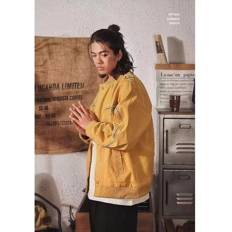 Eershenshi Áo Khoác Bóng Chày Vải Cao Cấp Phối Khóa Kéo Đơn Giản Đa Năng Hợp Thời Trang Cho Nam