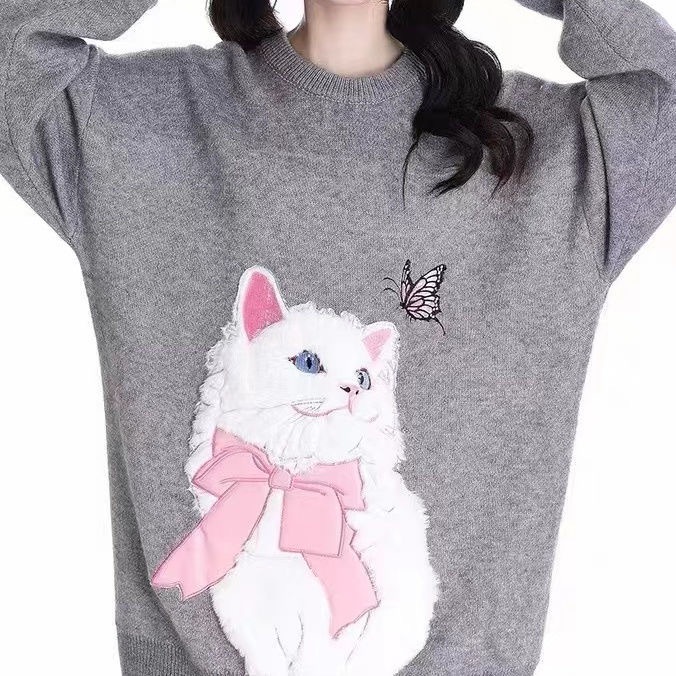 Dopamine Áo sweater Thêu Hình Mèo Ngọt Ngào Dễ Thương Cho Nữ