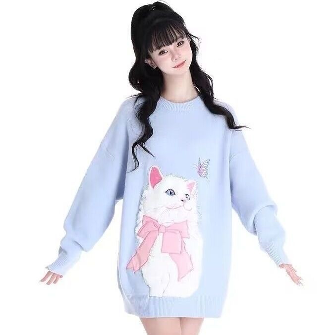 Dopamine Áo sweater Thêu Hình Mèo Ngọt Ngào Dễ Thương Cho Nữ