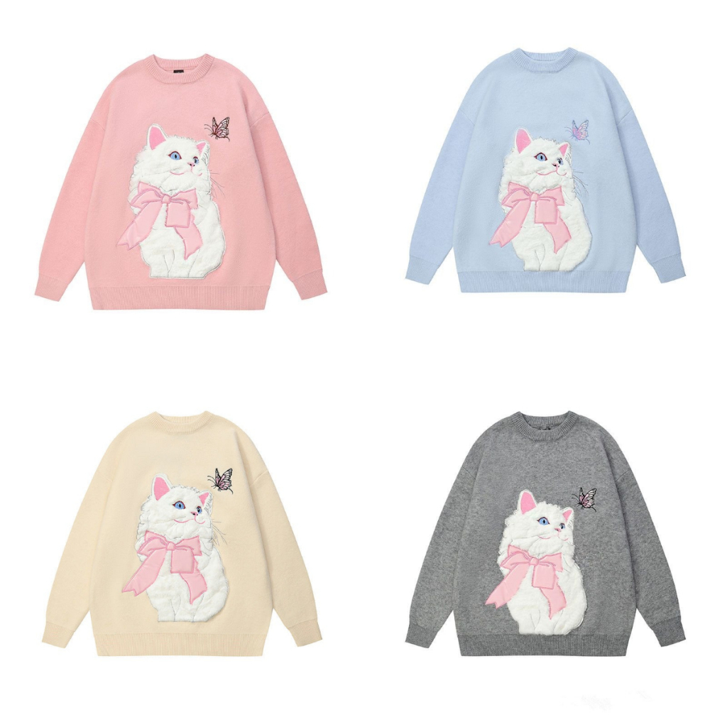 Dopamine Áo sweater Thêu Hình Mèo Ngọt Ngào Dễ Thương Cho Nữ