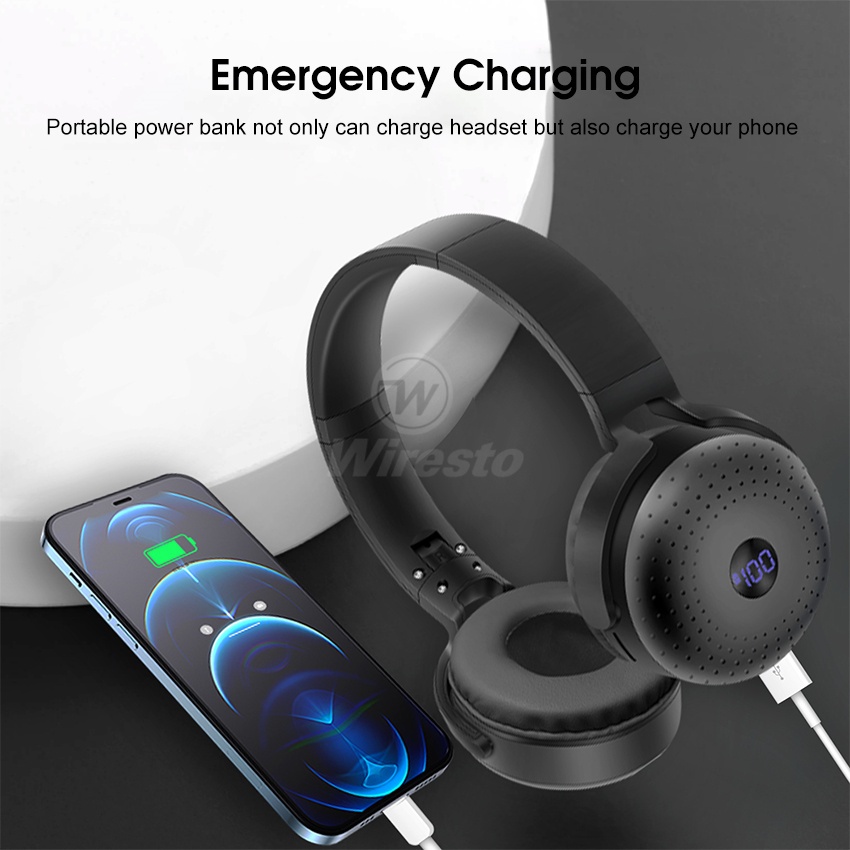 Tai Nghe Chụp Tai bluetooth Không Dây Âm Thanh hifi Có Màn Hình led Kỹ Thuật Số