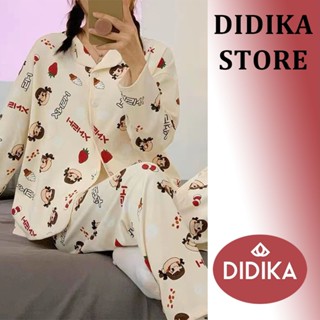 DIDIKA Bộ Đồ Ngủ Tay Dài Dáng Rộng In Hoạt Hình Shin-Chan Thời Trang Xuân Thu Xinh Xắn Cho Nữ