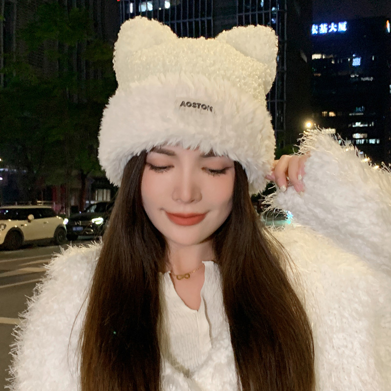 Mũ Lông Cừu Trùm Đầu Giữ Ấm Tai Dễ Thương Thời Trang Thu Đông