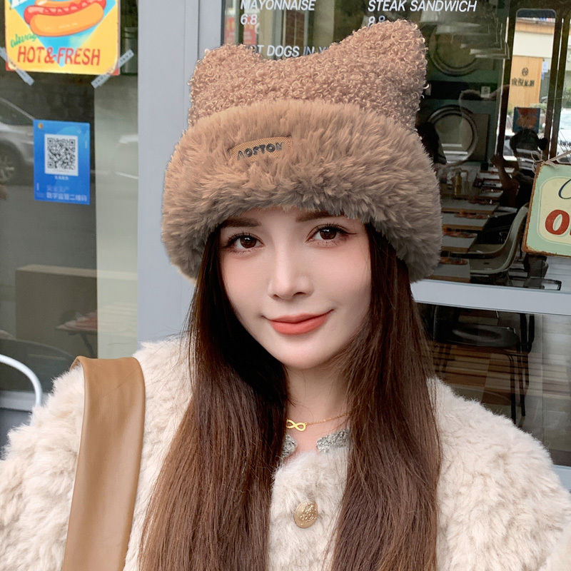 Mũ Lông Cừu Trùm Đầu Giữ Ấm Tai Dễ Thương Thời Trang Thu Đông