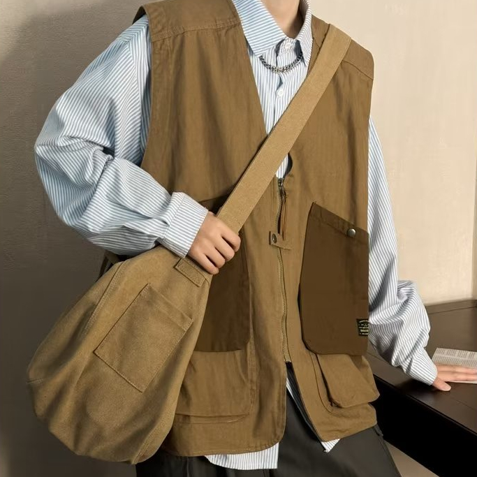 ✦AFFLIGA✦ Áo Vest Cổ Chữ V Màu Sắc Đơn Giản Có Khóa Kéo Thời Trang Mùa Hè Cho Nam