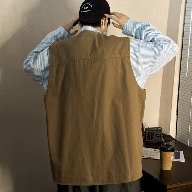 ✦AFFLIGA✦ Áo Vest Cổ Chữ V Màu Sắc Đơn Giản Có Khóa Kéo Thời Trang Mùa Hè Cho Nam