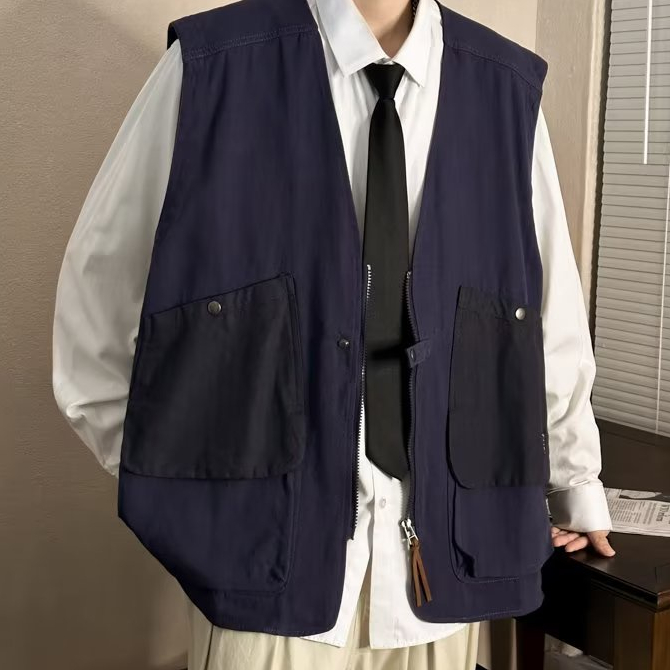 ✦AFFLIGA✦ Áo Vest Cổ Chữ V Màu Sắc Đơn Giản Có Khóa Kéo Thời Trang Mùa Hè Cho Nam