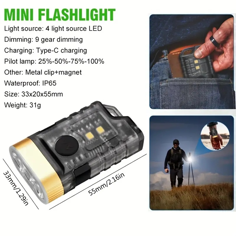 Đèn Pin mini Ánh Sáng Đen 365nm uv 1500lm Có Thể Sạc Lại Kèm Móc Khóa Nam Châm 9 Chế Độ Đèn Pin ipx5 Bỏ Túi Tiện Dụng