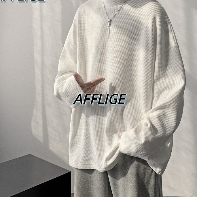✦AFFLIGA✦ Áo Sweater Cổ Cao Tay Dài Oversize Màu Trắng Thời Trang Cho Nam